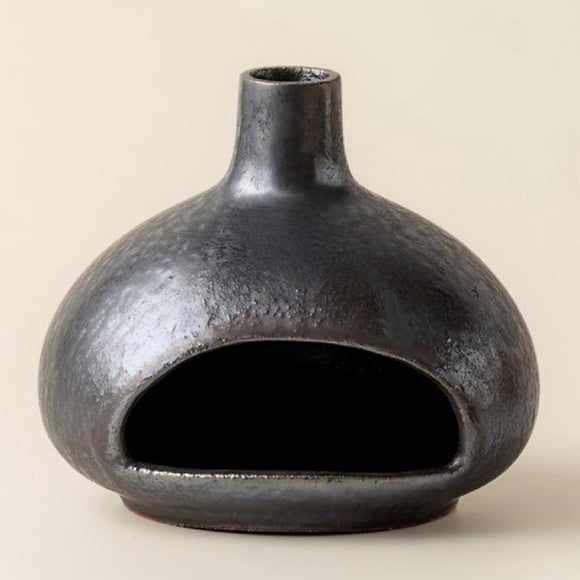 Support de Palo Santo en Dôme Terracotta Minimaliste - Brûleur d'Encens en Céramique avec Attrape-Cendres, Design de Cabane en Terre, Support de Palo Santo pour Bavures, Méditation, Yoga et Décoration Intérieure Boho-Noir