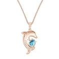 thumbnail image 3 of AFFY Oval Simulated Aquamarine & White,Black Cubic Zirconia Dolphin Pendant Necklace 14k Rose Gold Over Sterling Silver 18" Chain, 3 of 3