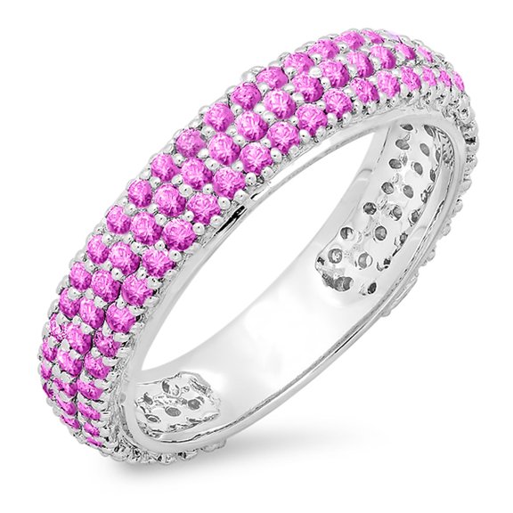 1.30 Carat (ctw) 18K White Gold Round Pink Sapphire Ladies Pave Set Anniversary Wedding Eternity Ring Band 1 1/3 CT