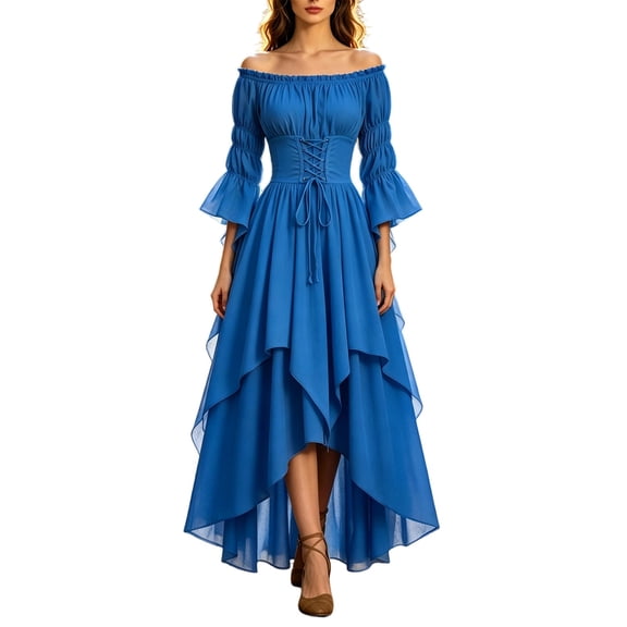 Hurxie Renaissance Dress Women Medieval Costume Victorian Dresses Peasant Gothic Fairy Witch Wedding Under Dress