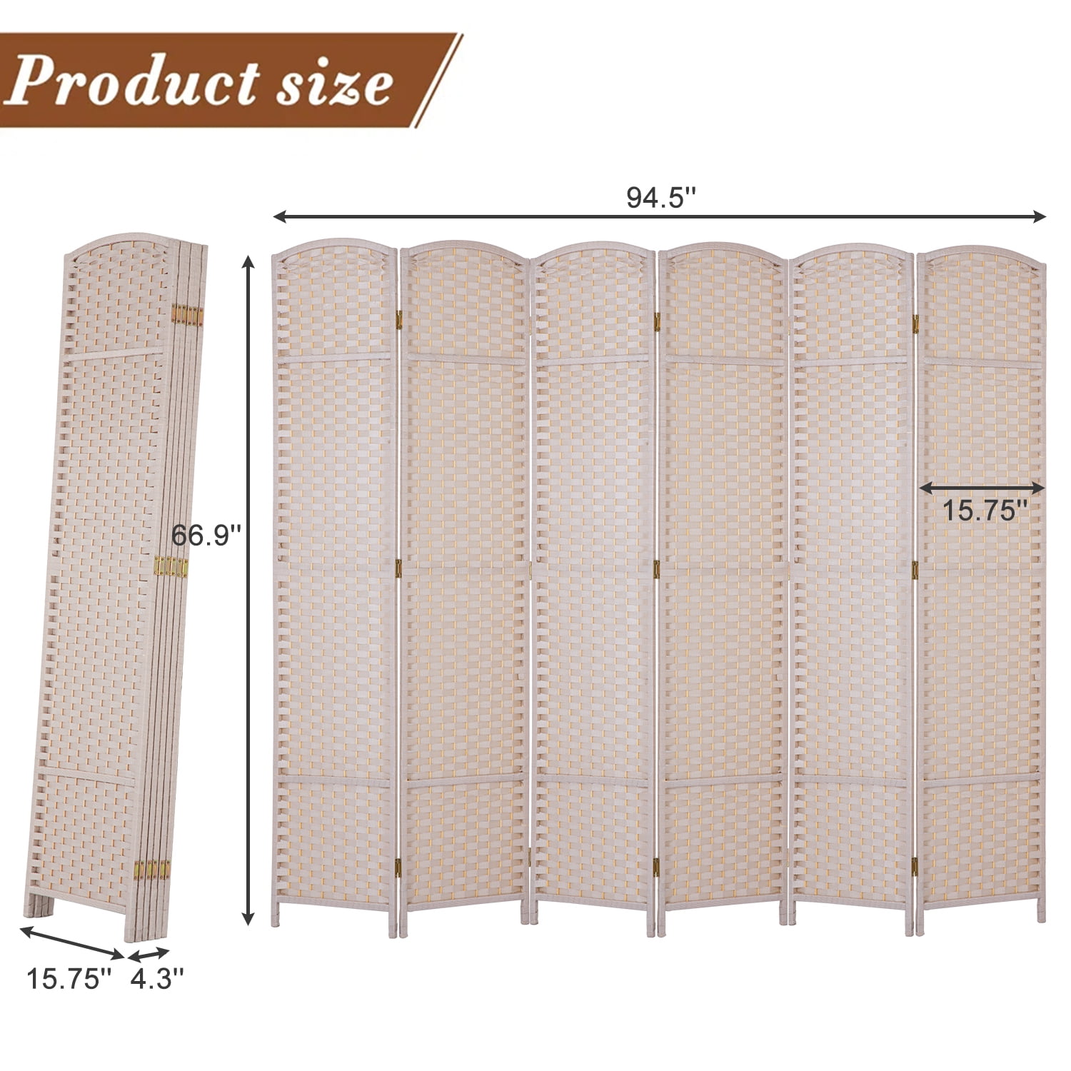 6 Panel Room Divider Folding Privacy Screen 5.57 FT Tall Partition Room Separator   Freestanding Wall Divider, Beige