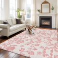 thumbnail image 3 of Pastoral Flowers Washable Area Rug 6 x 9 ft Coral Red Flower Vintage Linen Texture , Soft Non Slip Rugs Stain Repellent Indoor Felt Carpet for Living Dining Room Bedroom Home Office, 3 of 9