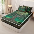 thumbnail image 2 of Homewish Bohemian Tree Of Life Zipper Twin Comforter Sets with Fitted Sheet and 2 Pillowcases,Black Gold Green Zipper Bedding Set,Black Reversible,4 Pieces, 2 of 7