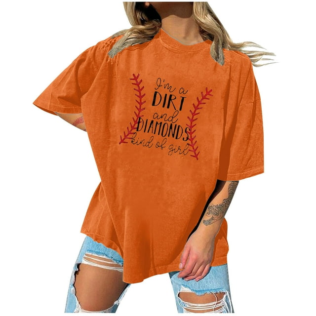 EQWLJWE Hauts pour Femmes Hauts de Summer pour Femmes Casual Fashion Imprimé Casual Col Rond Pull à Manches Courtes