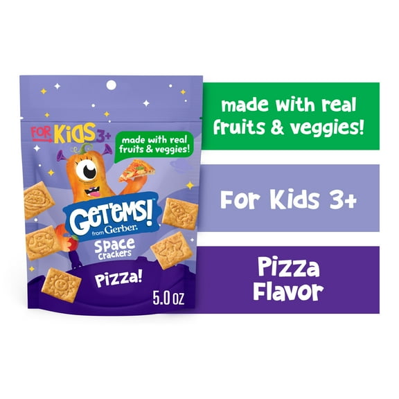 Get'ems from Gerber Pizza Flavor Snack Crackers, Kids Snack Made with Real Veggies & Fruits, Iron & Vitamin E