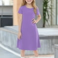thumbnail image 2 of TQWQT Girls Purple Dresses Short Sleeve Beach Dress Size 10-12 Cute Girls Sundress A Line Dresses Kids Crew Neck Skater Dress Girls Dresses Tween Girls T-Shirt Dress Purple 130, 2 of 6