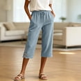 thumbnail image 4 of Kezqiaxn Capris Pants for Women Summer Lace Elastic Waist Loose Cropped Pants with Pockets Womens Capri Pants, 4 of 9