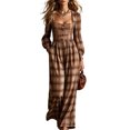 thumbnail image 2 of Aimik Womens Plaid Print Jumpsuits Long Sleeve Square Neck Wide Leg Jumpsuits with Pockets Fall Vacation Casaul Jumpsuit for Women, 2 of 5