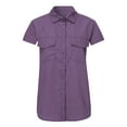 thumbnail image 3 of Jxximdong Button Up Shirts Women Women Casual Solid Short Sleeve Turn Down Collar Pockets Buttons Shirt Tops Purple Spring Tops XL, 3 of 6