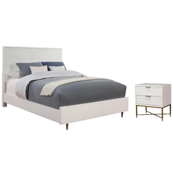 Home Square 2-Piece Set with Queen Panel Bed & 2 Drawer Nightstand in White