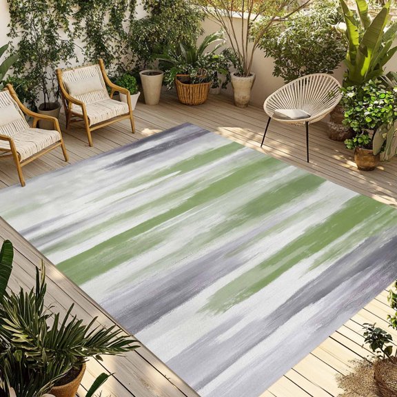 Abstract Outdoor Area Rug 3x5ft Decorative Indoor Outdoor Rug Sage Green Grey White Patio Area Rug for Porch, Deck, Balcony, Entryway, Camping & RV