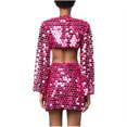 thumbnail image 4 of Miqool Women's 2 Piece Rave Outfits Sparkly Sequin Long Sleeve Crewneck Crop Tops with Glitter Sequin Mini Skirts Suit Set Clubwear for Festival Party Prom, 4 of 5