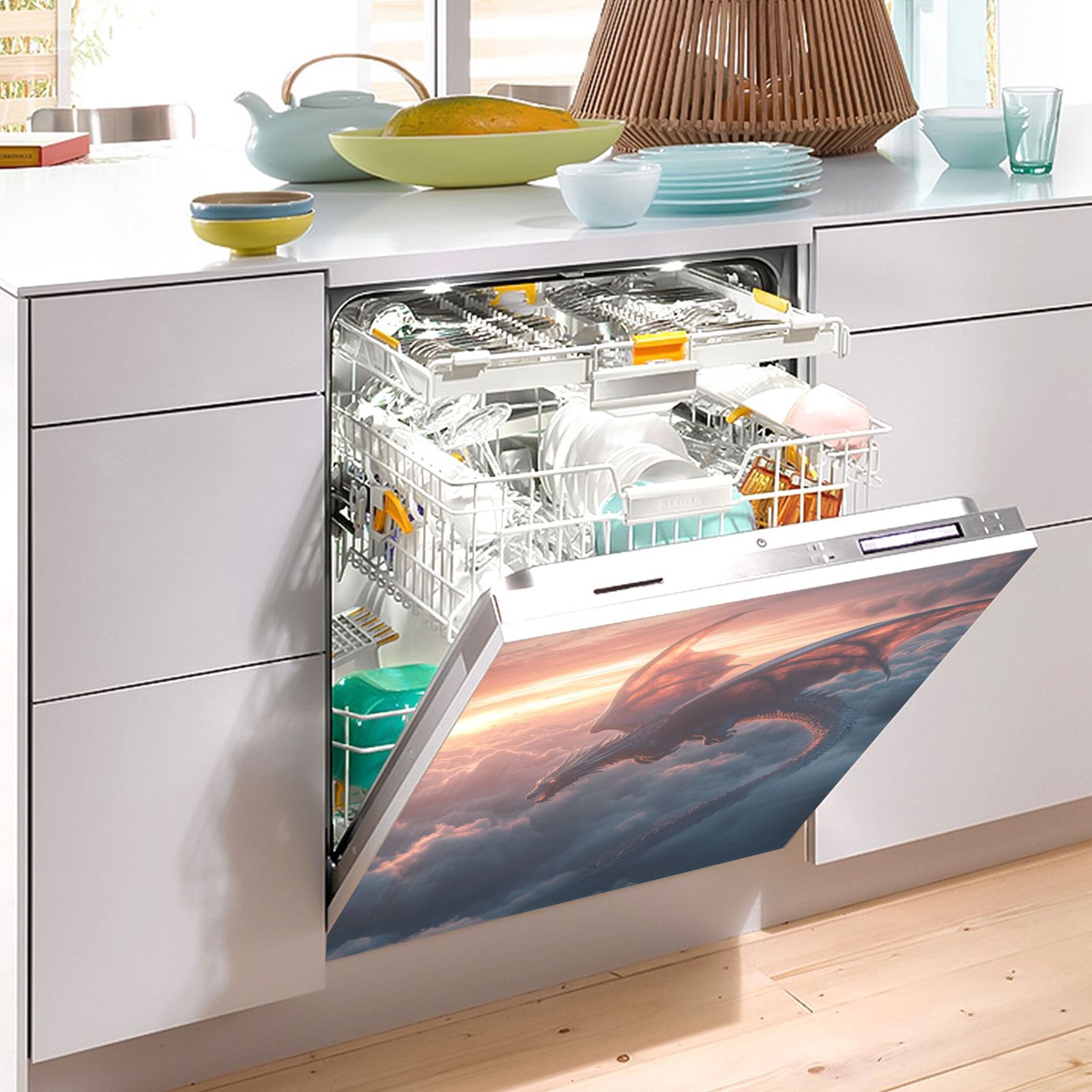 Dishwasher Magnetic Sticker 23x26 Inch Refrigerator Magnetic Sticker Washing Machine Magnetic Sticker Kitchen Panel Magnetic Sticker Home Decor Beautiful Flying Dragon