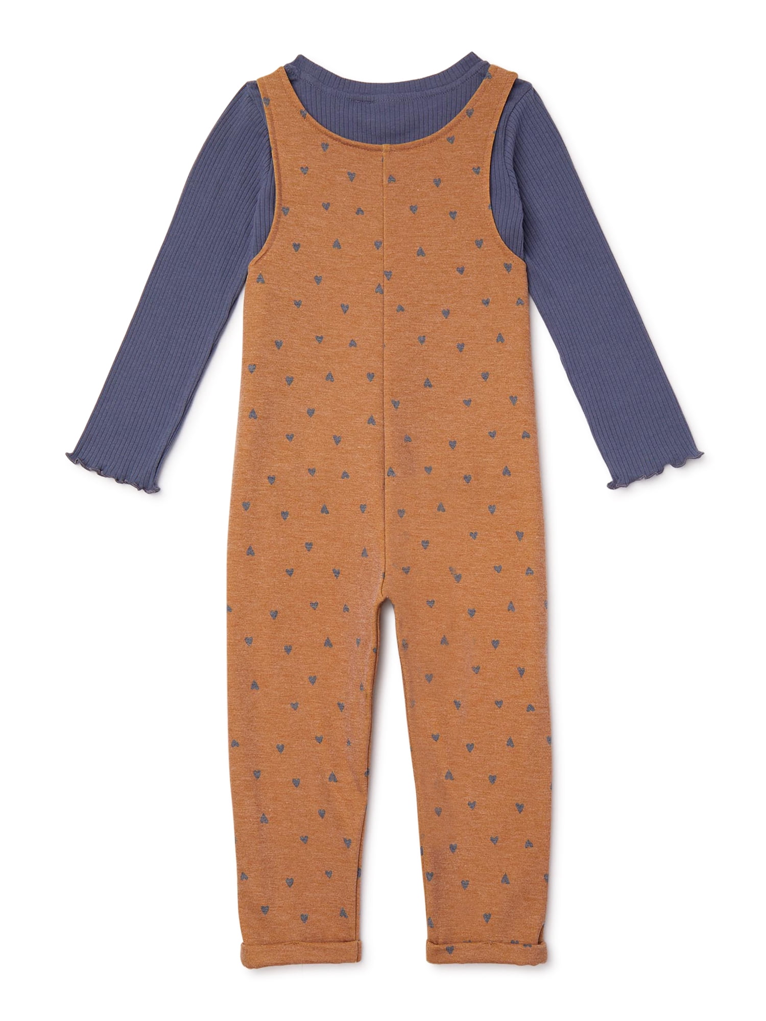 Wonder Nation Baby Girls & Toddler Girl's Long Sleeve Tee and Romper, 2pc Outfit Set (12M-5T)