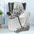 thumbnail image 4 of Tree of Life Soft Flannel Fleece Blanket, Abstract Image Circle Leaves and Round Plants Spiral Dot Illustration Design, Cozy Plush for Indoor and Outdoor Use, 50" x 60", Black White, by Ambesonne, 4 of 5