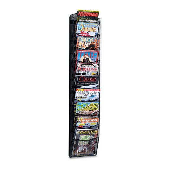 Safco Products Onyx Mesh Literature Rack, Ten Compartments, 10.25w X 3.5d X 50.75h, Black