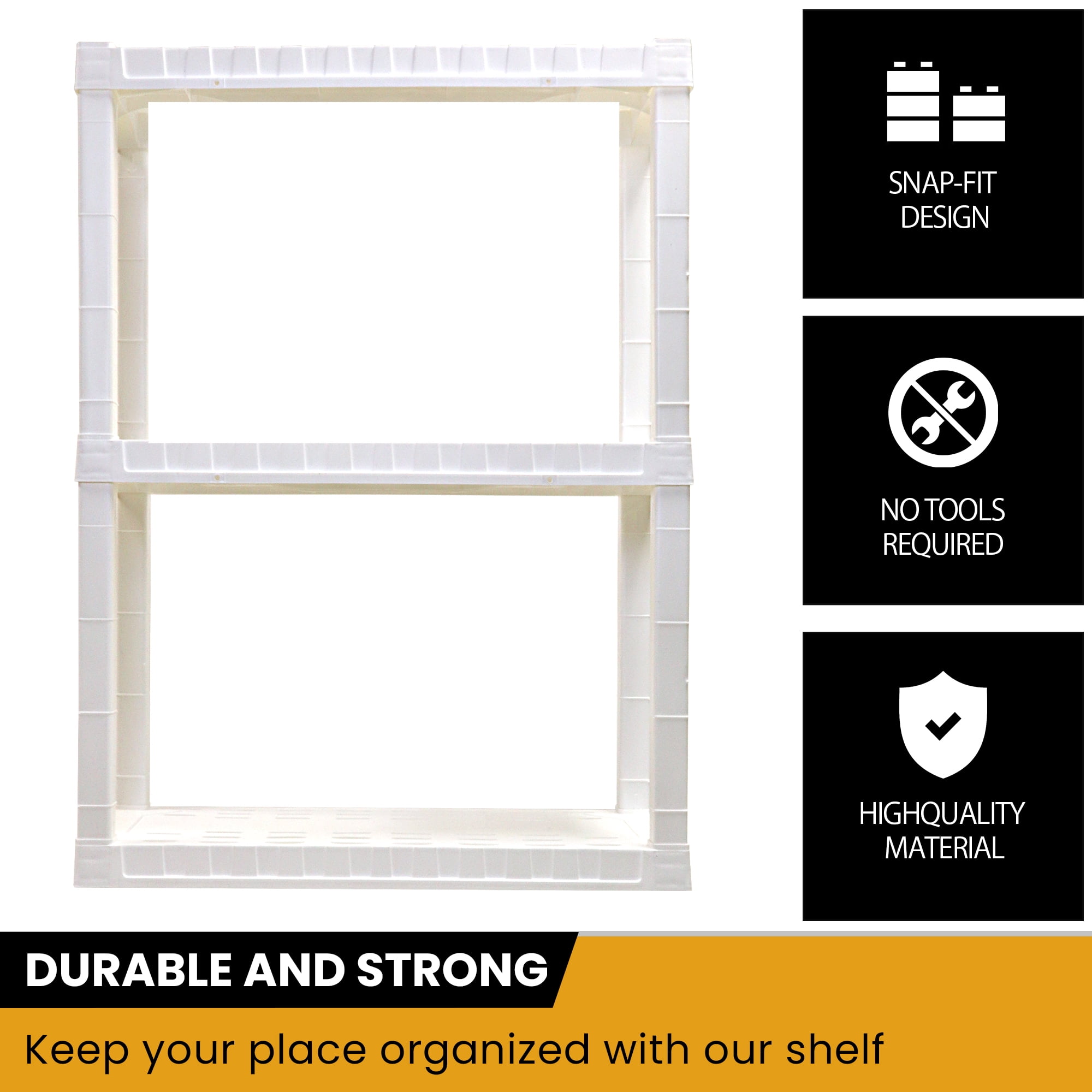 Hyper Tough Plastic Shelving Unit Storage Shelf 3-Tier 39"H x 14"D x 30"W White 300 lb Total Capacity