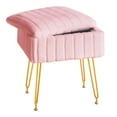 thumbnail image 2 of Haewon Upholstered Vanity Stool with Storage, Faux Fur Footstool Ottoman with Metal Legs & Anti-Slip for Bedroom/Entryway, Pink, 2 of 9