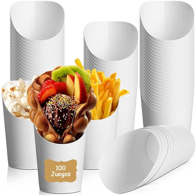 100 Vasos de Papel Desechables para Freír Francés,16 onzas tazas individuales de charcutería,Charcuteria Cup para gofres,papas fritas,palomitas de maíz,past