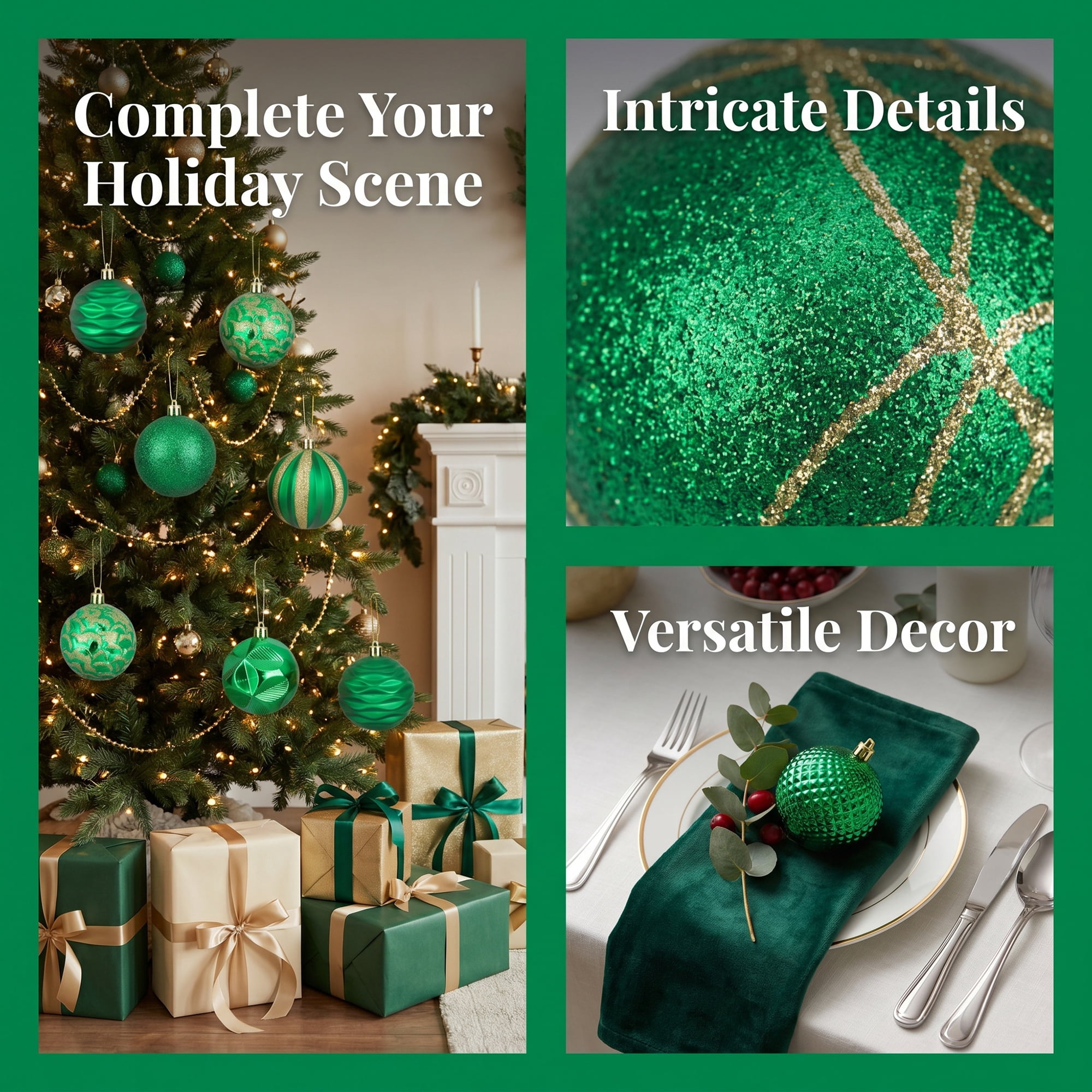 Unique Bargains 6Pcs Painted Electroplated Balls Shatterproof Ornaments Green 2.4"