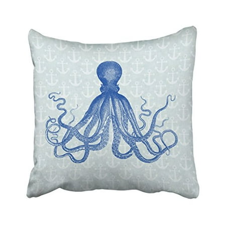 WinHome Square Throw Pillow Covers Retro Octopus Vintage Blue Anchors Nautical Beach House Pillowcases Polyester 18 X 18 Inch With Hidden Zipper Home Sofa Cushion Decorative