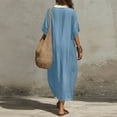 thumbnail image 6 of YuXingFu Plus Size Dresses for Curvy Women Maxi V-Neck Plus Size Womens Dress Elbow-Length Solid Color Slim Fit Long Casual Summer Blue S, 6 of 8