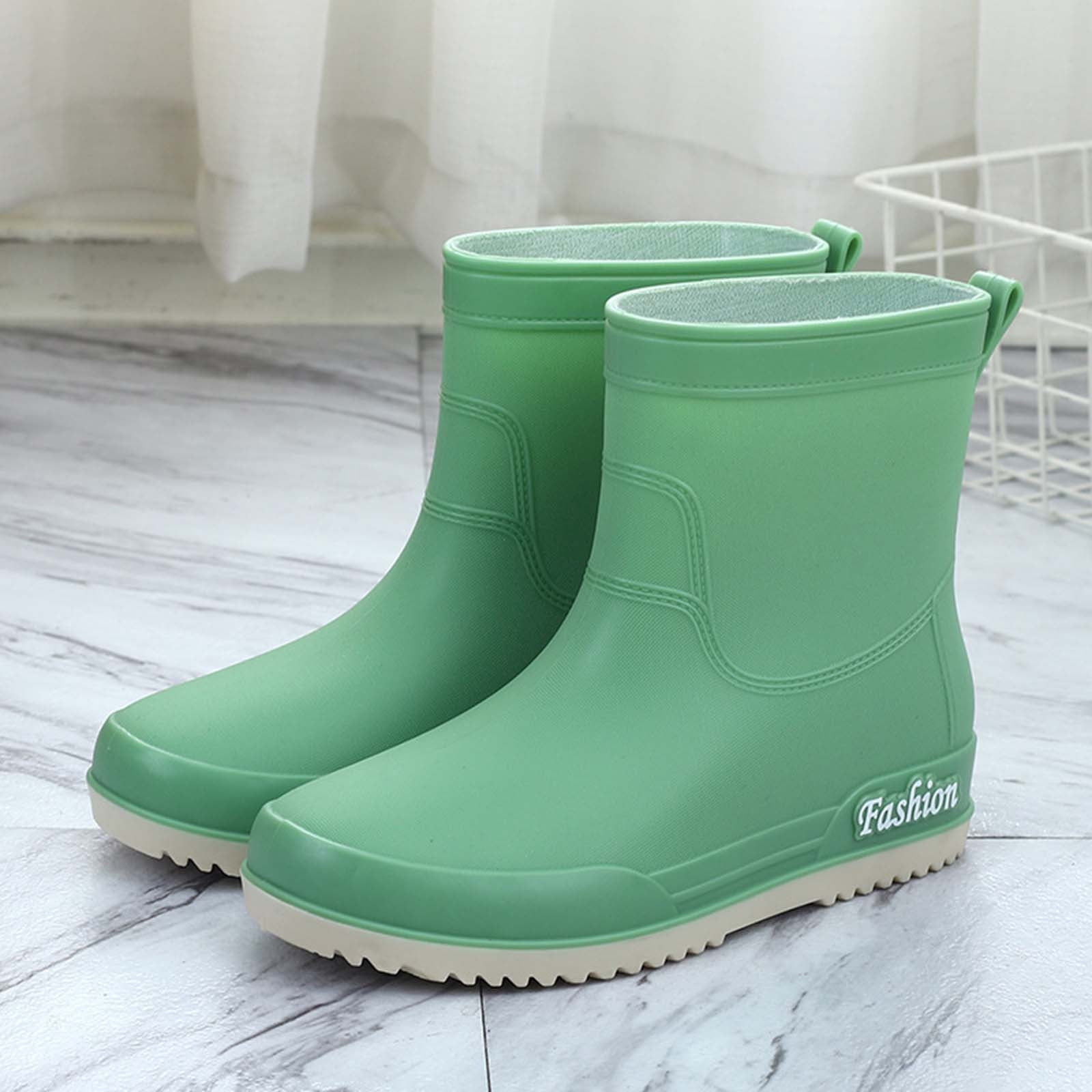 Dpityserensio Women's Fashion Casual Spring And Summer Japanese Style Rainy Day Wear Solid Color Waterproof Non-Slip Mid-Tube Rain Boots