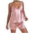 thumbnail image 3 of Bxsruta Women's Satin Cami Pajama Set V Neck Lace Trim Camisole Top Adjustable Spaghetti Straps Shorts Soft Breathable Comfortable Sleepwear Loungewear for Home Vacation Daily Wear, 3 of 7