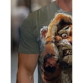 thumbnail image 4 of Men's Retro Tiger T-Shirt - Bold Animal Print Regular Version Crew Neck, Machine Washable & Affordable Fashion Casual Top, Trend Statement T-Shirt, Comfort Fabric Shirt, 4 of 6