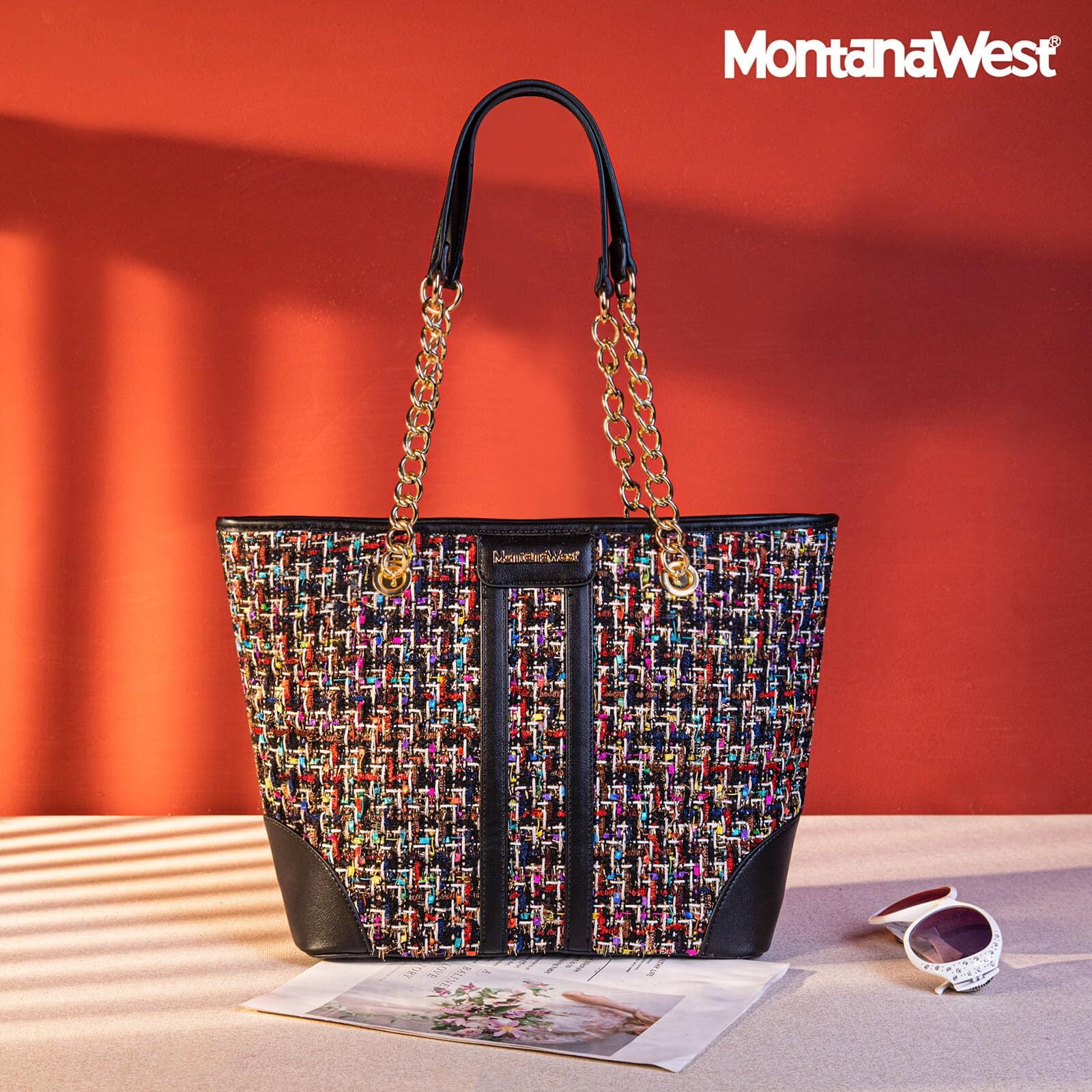Montana West MEDIUM Tote Bag for Women Quilted Chain Handbags Shoulder Purse, Black