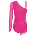 thumbnail image 4 of TiaoBug Women Shiny Rhinestone Gymnastics Leotard Dance Top One Shoulder Fringe Tassel Figure Skating Bodysuit Hot Pink XXL, 4 of 5