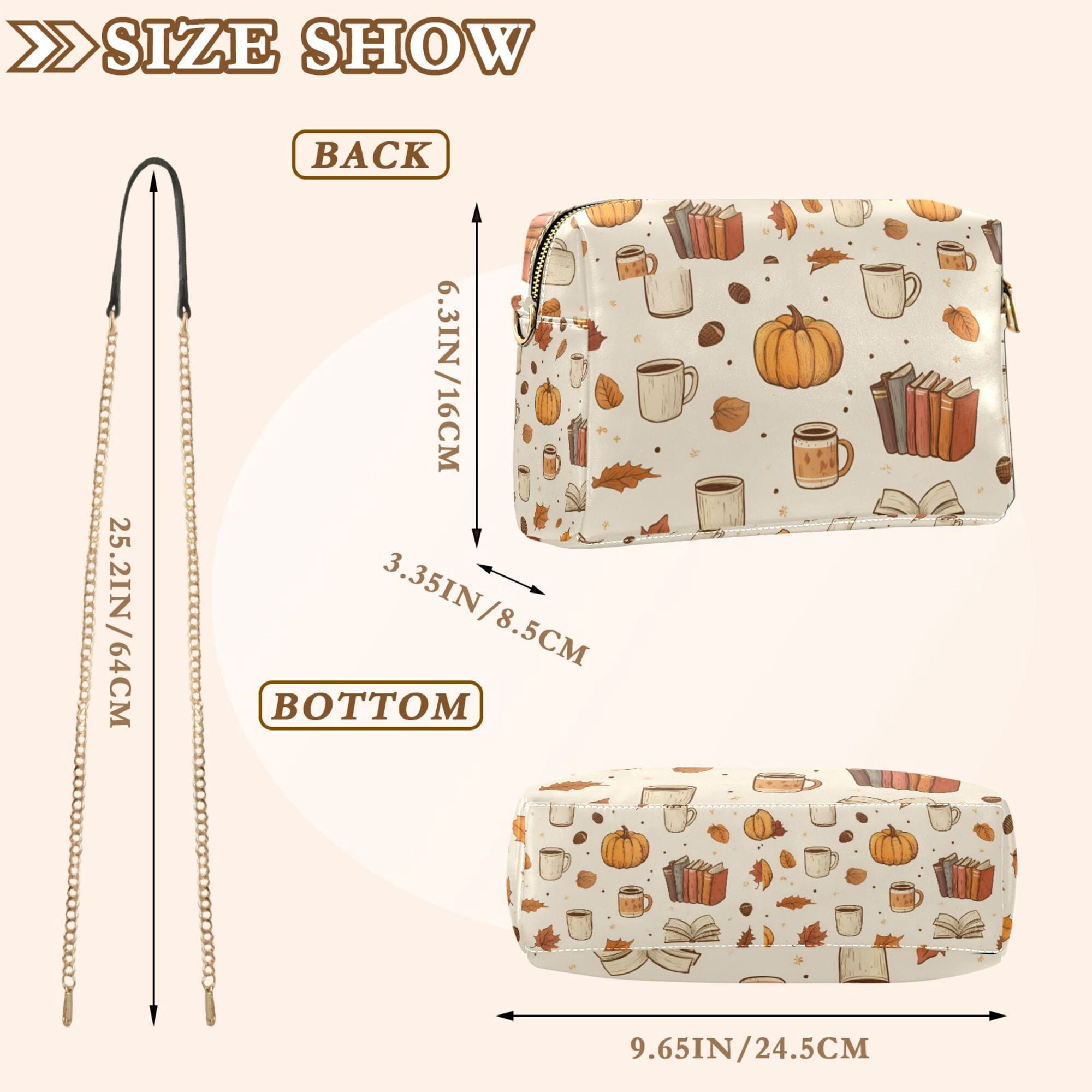FORMRS Women Crossbody Purse with Chain Strap Vegan Leather Shoulder Handbag, Fall Beige Pumpkin