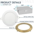 thumbnail image 5 of Luxrite 6 Inch Ultra Thin LED Recessed Light J-Box, 12W, 5CCT, Dimmable, 1000 Lumens, Brass Trim, 5 of 7