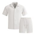 thumbnail image 2 of CHUMUD Men Summer Casual Shorts 2 Piece Outfits Sets Solid Short Sleeve Pocket Button Down Shirts Elastic Shorts Tracksuit, 2 of 8