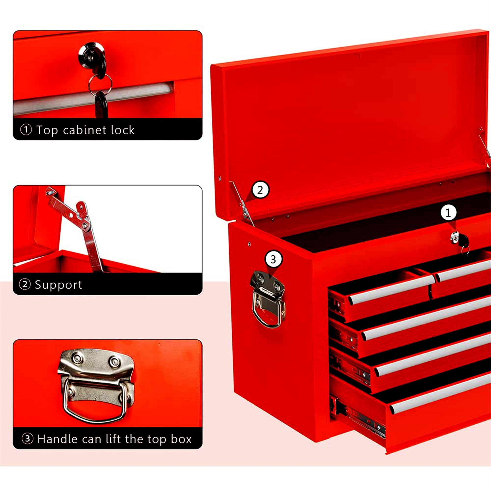 Aukfa Tool Box, 2 in 1 Steel Rolling Tool Chest & Cabinet on Wheels for Garage, 8-Drawers, Red