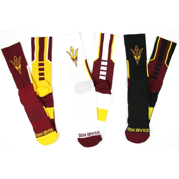 Arizona State Sun Devils 3 Piece Sport Performance Socks Bundle - Donegal Bay - Unisex - One Size - Crew