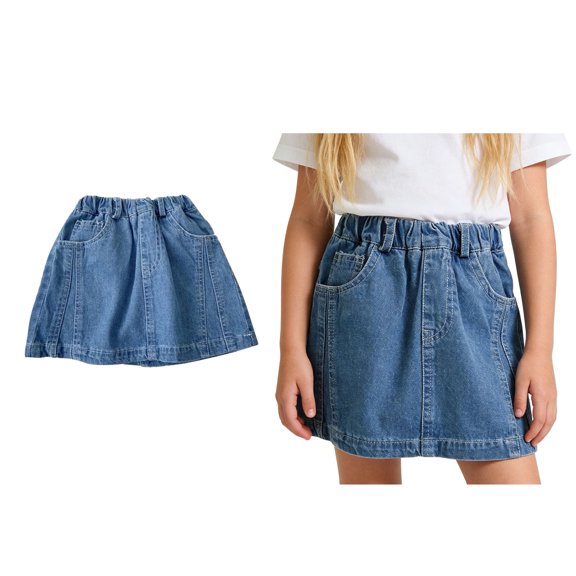 Denim Skirt for Girls Elastic Waist Mini Denim Skirt Cute Denim Skirt Girls School Clothes Skirt Kids 4-5 Years