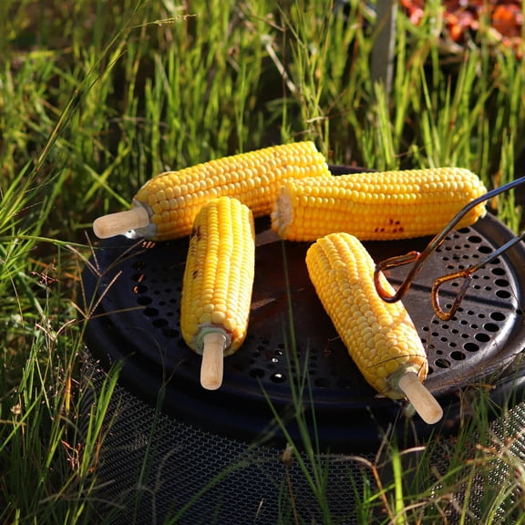 Masteelf 10pcs Corn Holders Set Stainless Steel Corn on The Cob Holders Fruit Forks with Wood Handle for Home Cooking Picnic BBQ Twin Prong Sweetcorn Holders