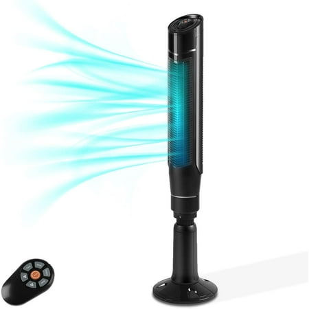 AGLUCKY Tower Fan 360°Oscillating Fan Quiet Cooling 24H Timer Remote Control Powerful Standing 8 Wind Speed 3 Wind Modes Bladeless Floor Fans Portable LED Display,Bedroom Office 59-Inch black
