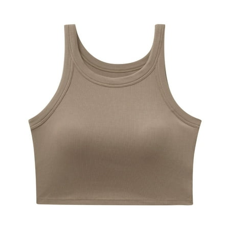 ShomPort Women s Yoga Sports Tank Tops Summer Built-In Bra Tight Knit Vests Round Neck Padded Yoga Bra