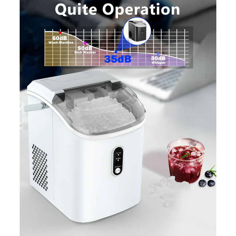 Nugget Ice Maker Countertop, 30Lb Pebble Pellet Ice per Day, Auto-Cleaning,  Stainless Steel 