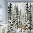 Christmas Shower Curtain Winter Forest Deer Pine Tree Red Bird Xmas