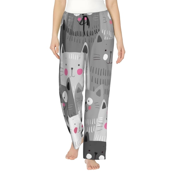 Fotbe Cats Group Pantalones de Pijama para Mujer, Pantalones de Dormir, Pantalones Pj con Cordón y Bolsillos-Small