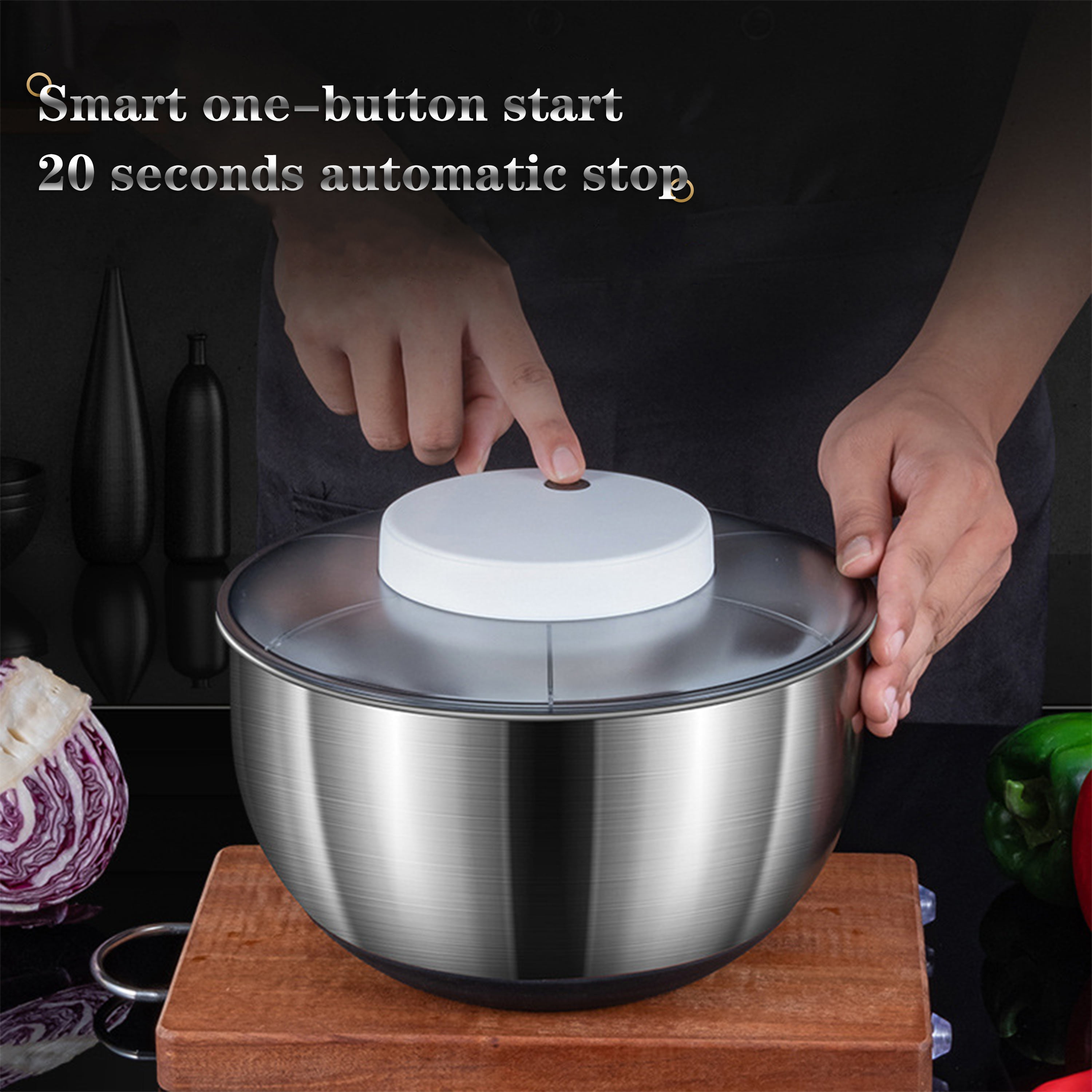 HSTYAIG Automatic Electric Salad Spinner, 5L USB Rechargeable Lettuce Spinner Stainless Steel Salad Rotator Lettuce Washer and Spinner Dryer for