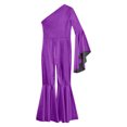 thumbnail image 6 of IEFIEL Girls Shiny Metallic Bell-Bottom Dance Jumpsuit One Shoulder Side Zipper Bodysuit Carnival Performance Costume A Purple 6, 6 of 7
