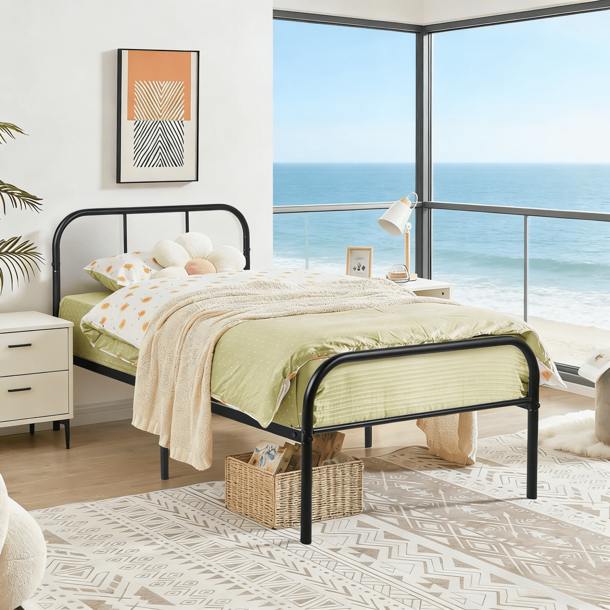 Gewnee 36''Twin Size Bed Frame,Heavy Duty Metal Platform Bed with Headboard & Footboard & Under Bed Storage,No Box Spring Needed,Black