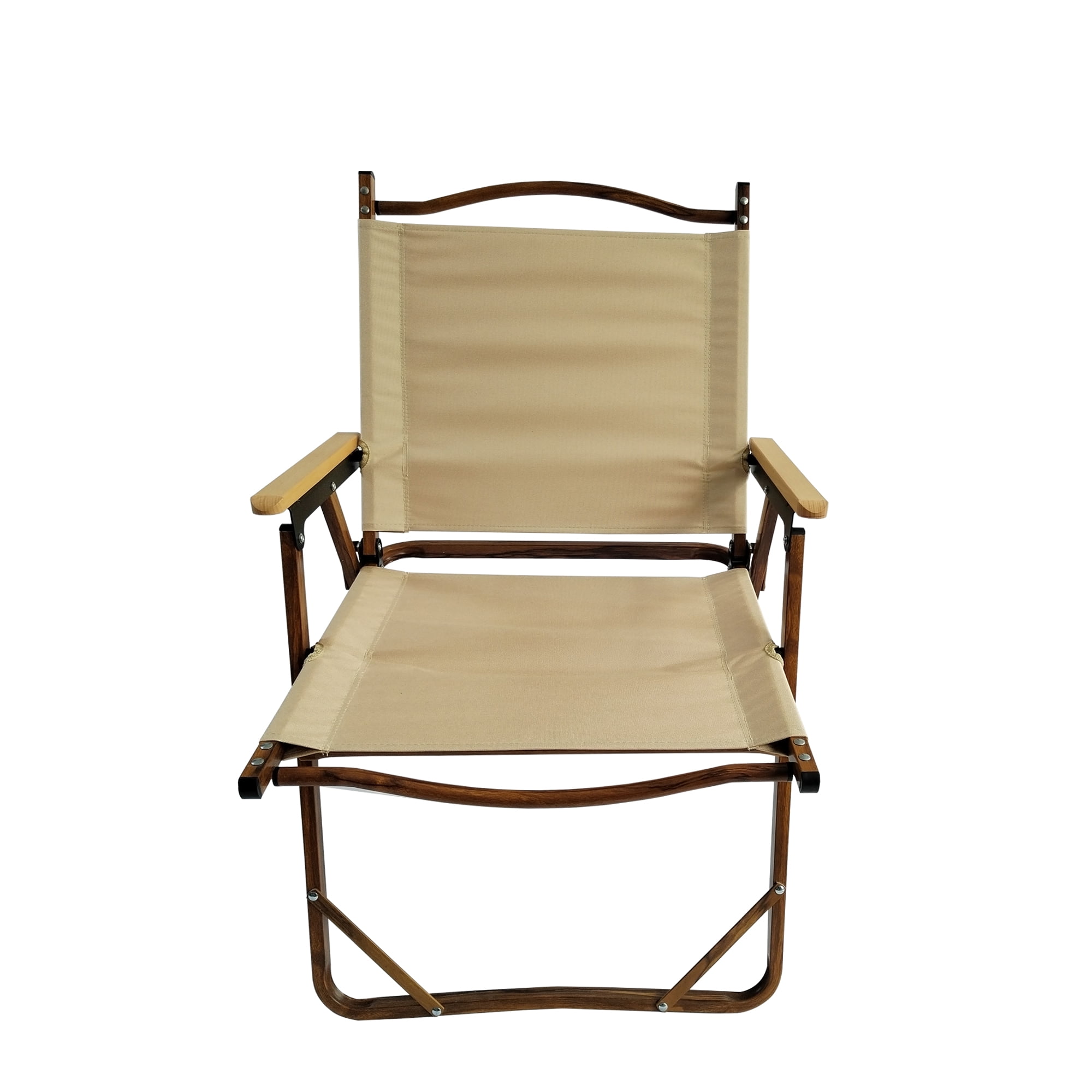Portable Camping Folding Chair, 4 Pack Armrest Design Aluminium Frame Comfort Outdoor Leisure Chair, Natural