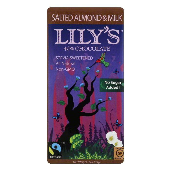 Lily's Sweets Salted Almond and Milk Chocolate Bar, 3 oz (Pack of 12)