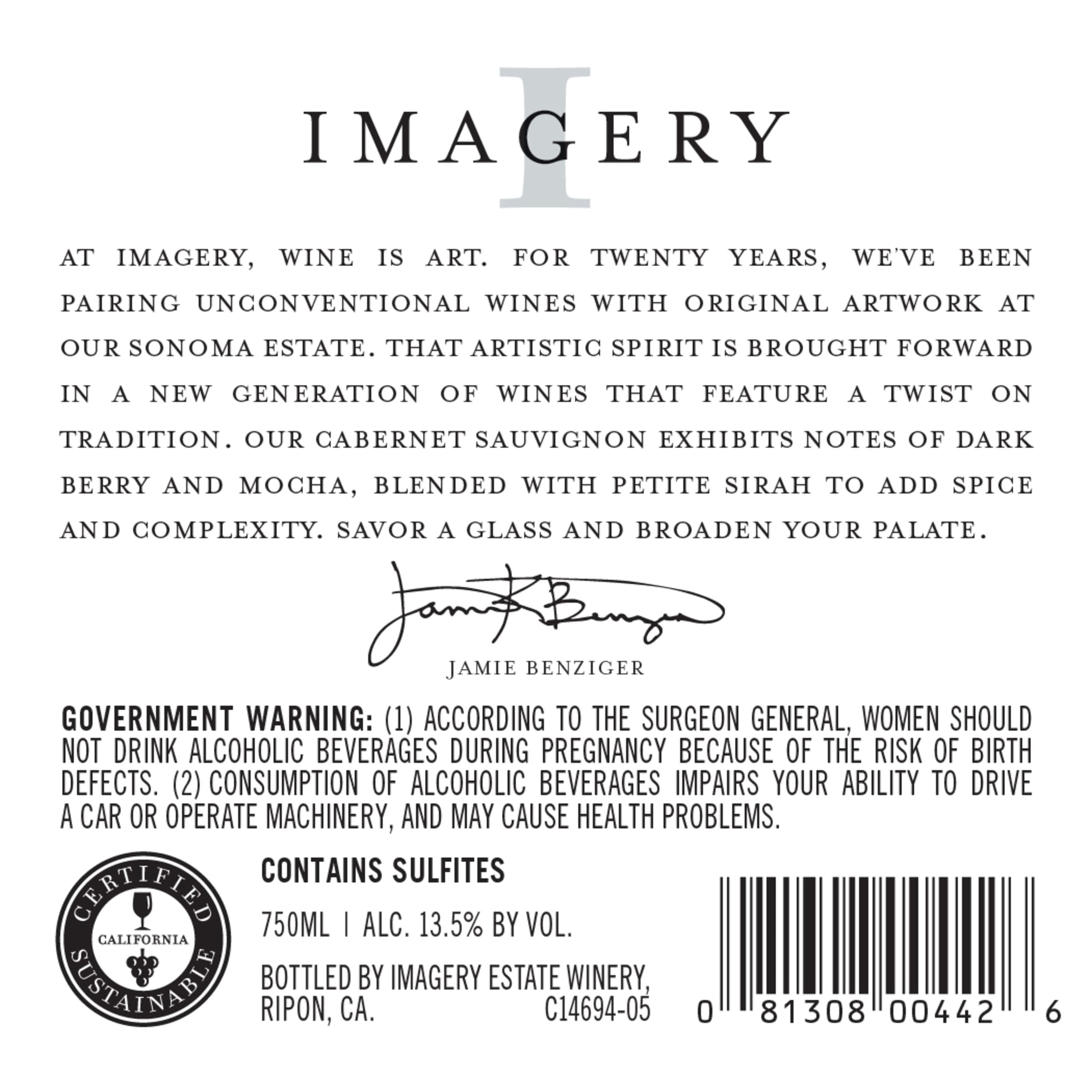 Imagery Cabernet ml Red California ABV 750 14% Sauvignon Wine, Bottle,
