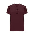 thumbnail image 5 of WREESH Women's Henley Shirt Casual Tops with Solid Blouses and Button Short Sleeve V-Neck T-Shirt in Solid Color Wine, 5 of 6